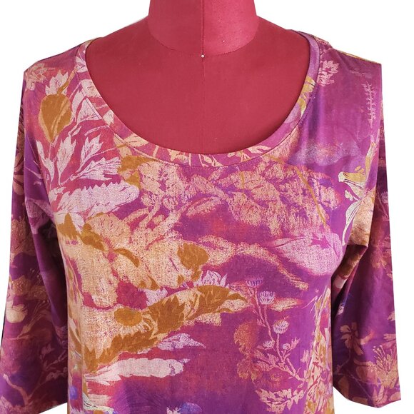 Peruvian Connection Wild Orchid T Shirt Dress Pink Floral Pockets Small - Picture 3 of 8